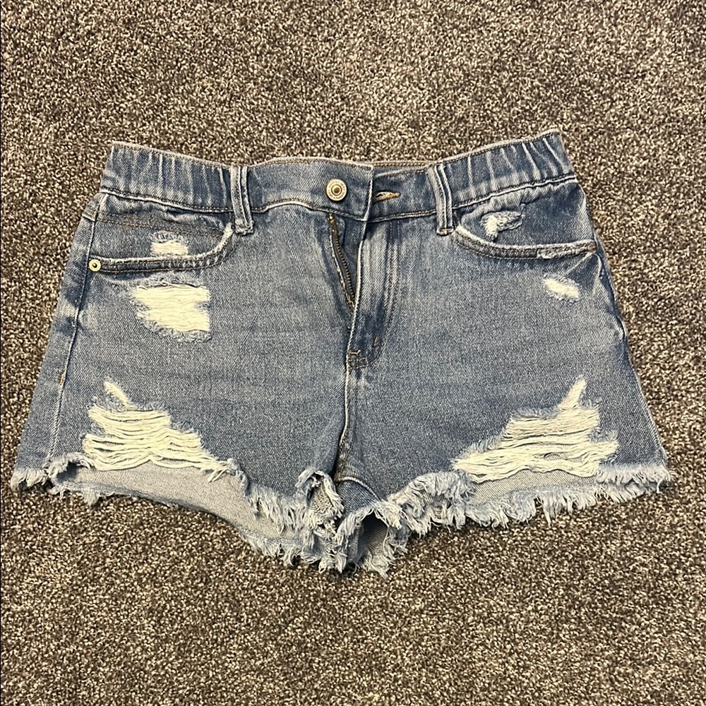 Distressed Blue Jean Shorts with Raw Hem